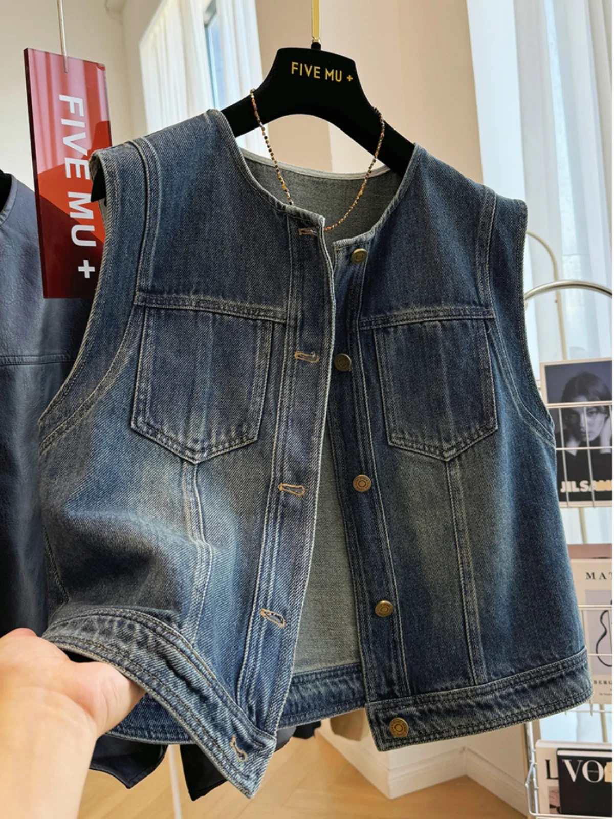루즈핏 여성 데님 베스트 탑 슬림 아우터웨어 한국 스타일 플러스 사이즈 봄 가을 캐주얼 워크웨어 패션 아우터 자켓
