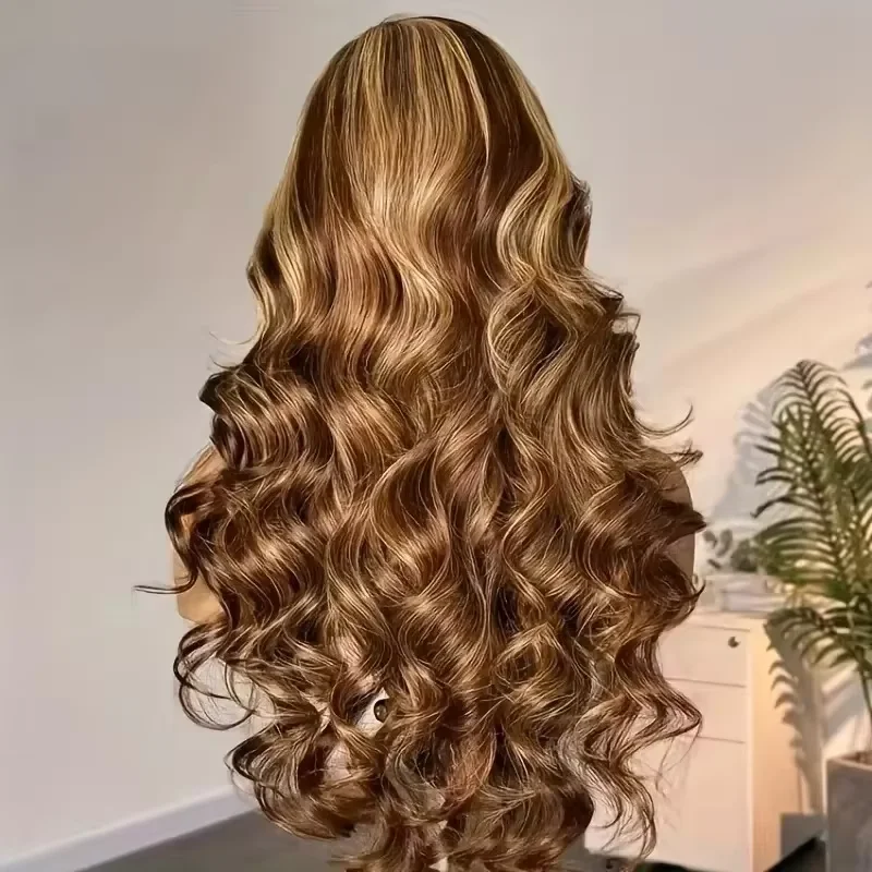 Highlight Ombre 32 inch Brazilian Body Wave 13x4 HD Lace Front Human Hair Wigs Pre Pluck P4/27 Glueless Lace Frontal Wigs Women
