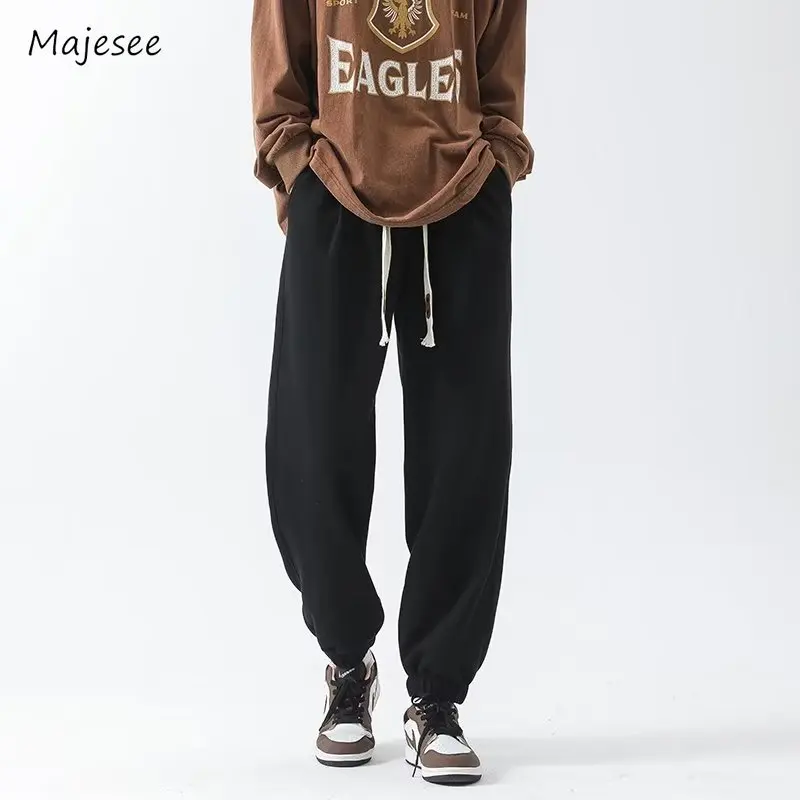 

Casual Pants Men Solid Drawstring Ankle Band Hip Hop Streetwear College Daily Chic Aesthetic Classic Windbreaker Baggy