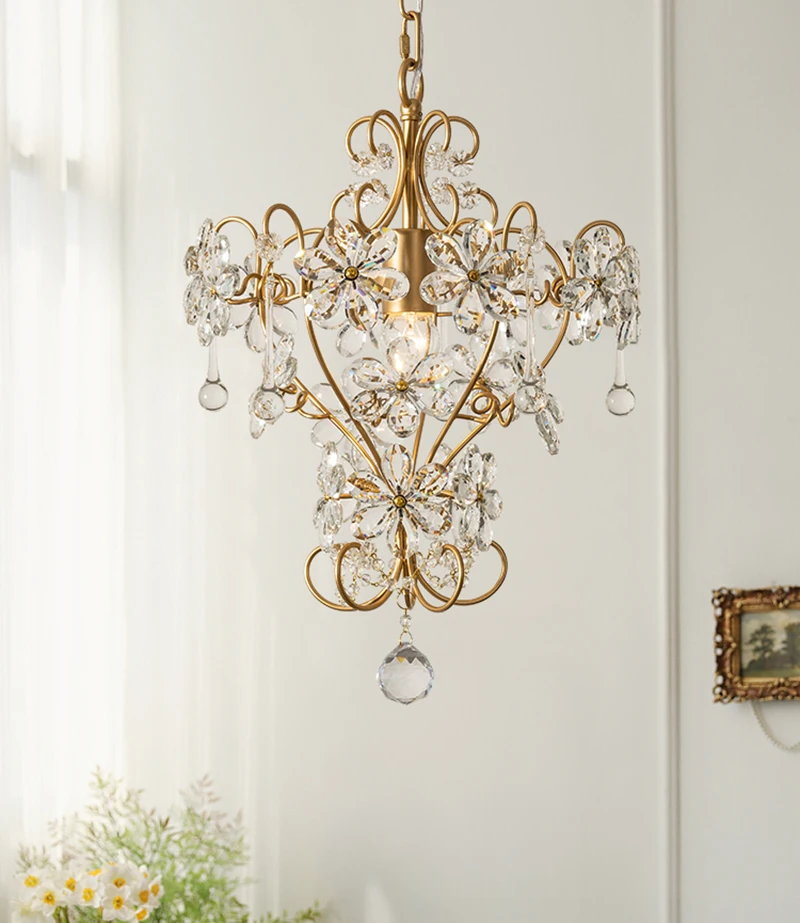 

Modern Crystal Chandelier Light for Kitchen Island Classical Vintage Flower Decor Candlestick Gold hanging lamp For Dinning Room