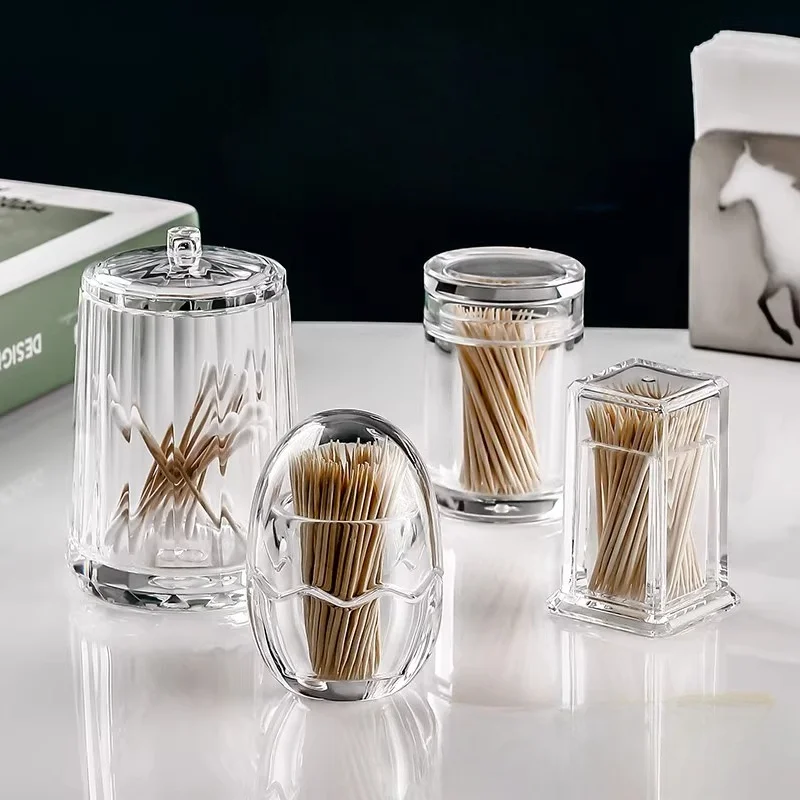 سميكة الاكريليك جولة مربع البلاستيك علبة أعواد الأسنان خرطوشة أعواد قطنية صندوق زجاجة الحديثة الجدول غرفة صندوق تخزين