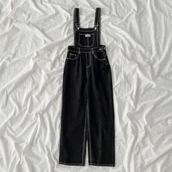 Women Casual Denim Overalls Spring Autumn Buttons Pockets High Waist Straight Jeans Korean Style Fashion Jumpsuit Pants