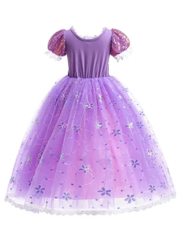Purple Princess Party Dress with Floral Sequins 2 Girls' Sparkling Purple Princess Party Dress with Floral Sequin Detailing - Elegant Tulle Skirt for Birthdays, Halloween, and Special Occasions, Princess Dresses for Girls 2