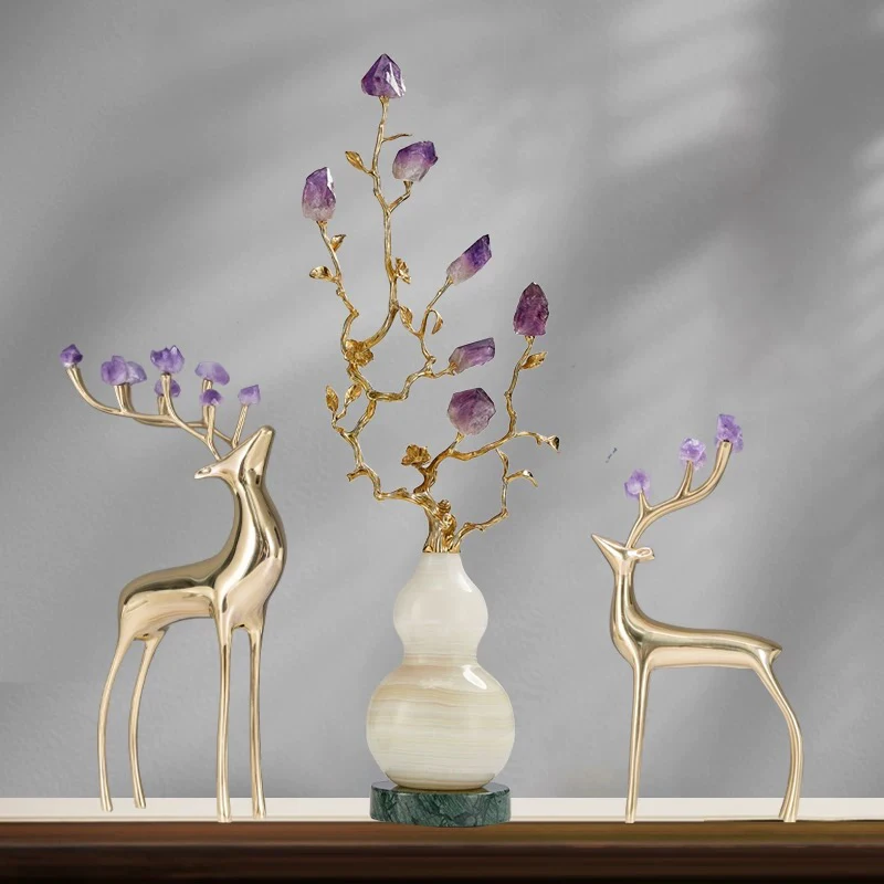 l*-Hulu Sculpture Ornament,Luxury Crystal Artworks,High End Brass Crafts,Plant Shaped Decoration,Nordic Room Decor,