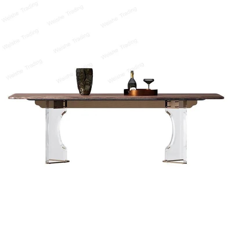 

Italian solid wood dining table villa large flat floor, rectangular walnut suspended dining table
