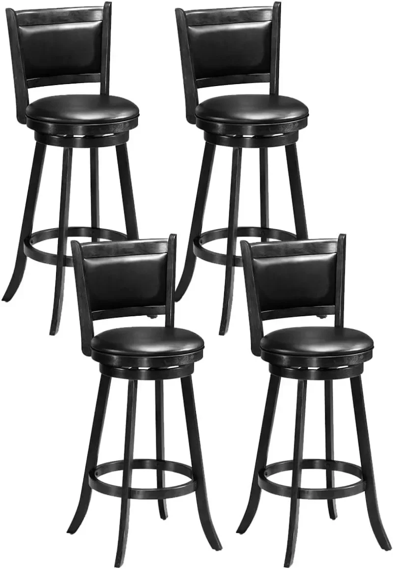 

Bar Stools Set of 4 29” Bar Height Bar Stools for Kitchen Island Rubber Wood Swivel Barstools with Backs for Pub Bars Black