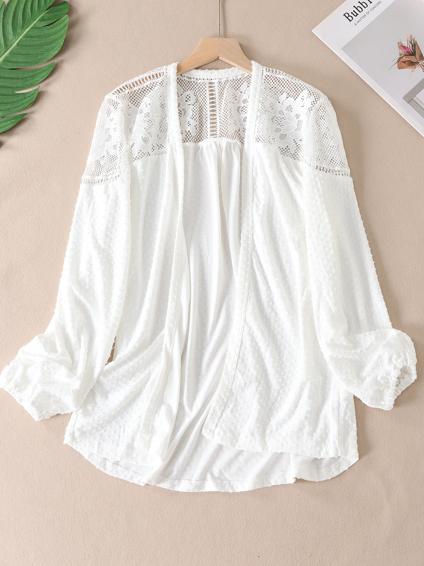 

Spring Summer Long Sve Embroidered Lace Open Cardigan Velvet No Button plus Size Thin Air Conditioning irt Women D638