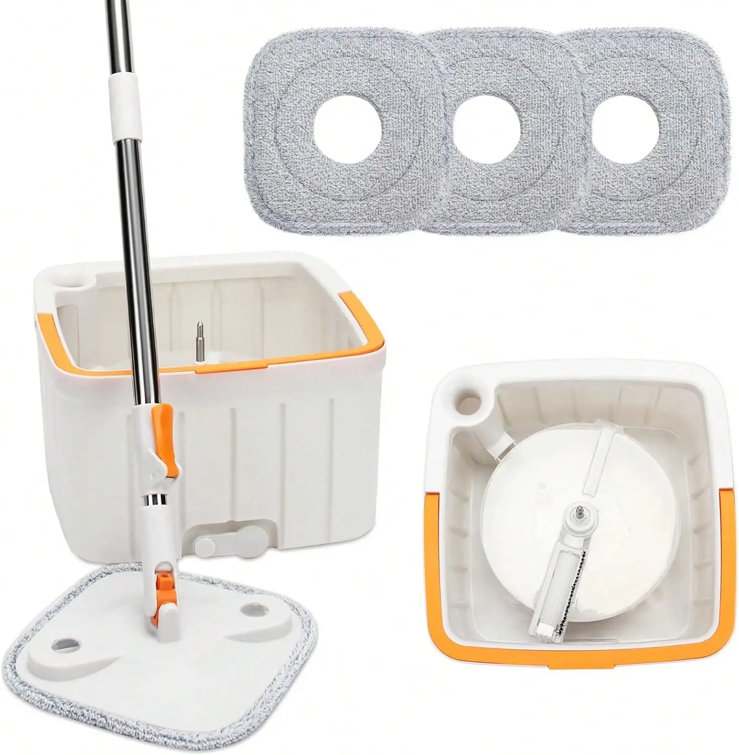 

Mop And Bucket Set, Easy-To-Use Spin Mop With Separate Dirty Water System, Deep-Cleaning Mops For Floors, Versatile Mops For Walls (4 Thick Mop Pads)