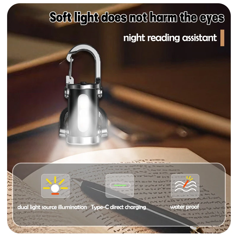 多機能防水ミニLED懐中電灯 - ハイキング、キャンプ用高輝度ビーム付きUSB充電式キーホルダースポットライト