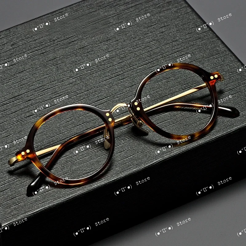 

Japanese Handmade Eyeglasses Frames Retro Round Tortoiseshell Acetate Pure Titanium Optical Glasses Men and Women Eyeglass Frame