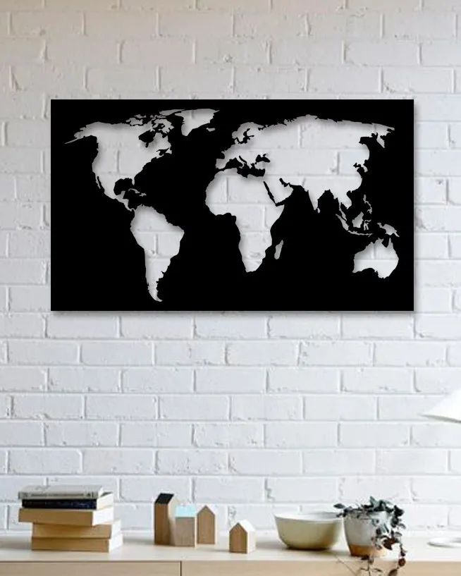 

World Map Designed Engineered Metal Table Decorative Wall Decor Black Wall Décor,Living Room, Bedroom, Kitchen, bathroom Interi