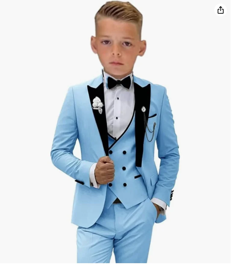 Pink Prom Suit for Boys 3 Piece Jacket Vest Pants Set Children Gift Peaked Lapel Blazer Kids Outfit Costume Birthday Party