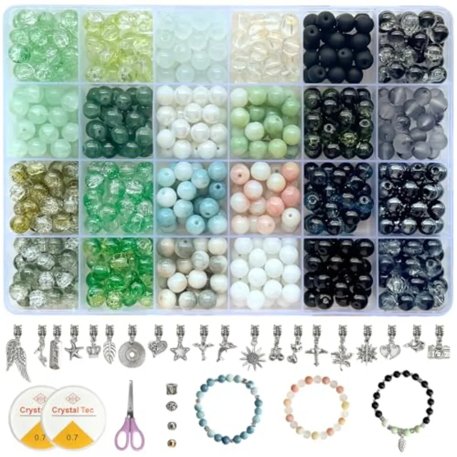 

8mm Crackle Glass Beads for Bracelets 600PCS Round Crystal Jewelry Making Kit for Adults Beginners DIY Gifts Crafts