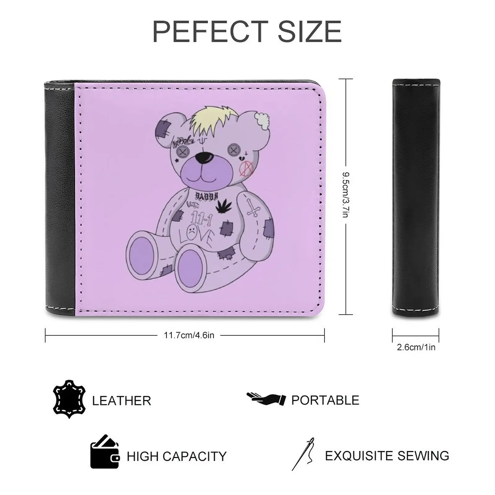 Lil Peep Bear Art Design Leather Wallet Men Classic Black Purse Credit Card Holder Fashion Men's Wallet Lil Peep Gbc Peep