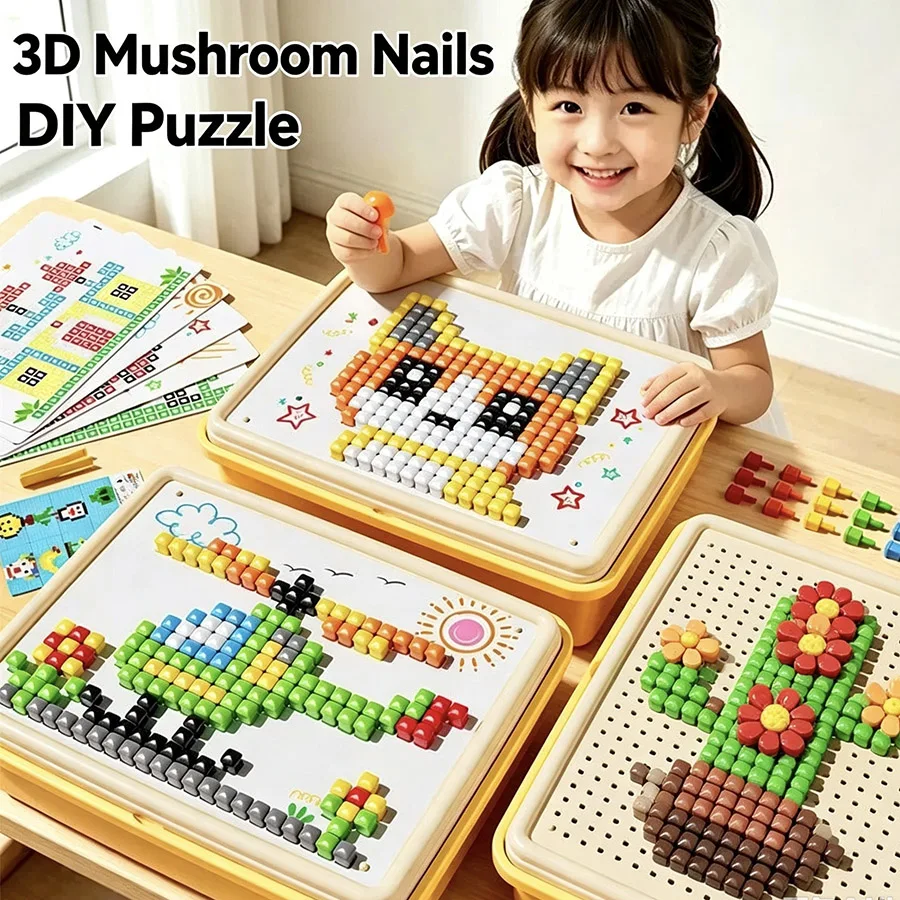 3DMushroom Nails Jigsaw Puzzle for Children Educational Creative DIY Building Blocks for Color Recognition and Concentration