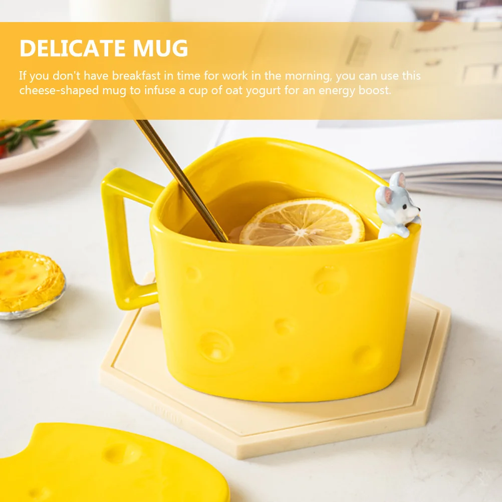 

1 комплект, керамическая кофейная кружка в форме сыра, чашка для молока с ручкой крышки для горячих и холодных напитков, кухонная кружка для чая, вечеринки, молока