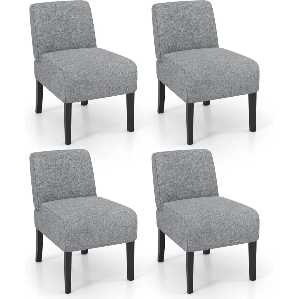 

Upholstered Accent Chairs Set of 4, Linen Fabric Dining Chairs with Solid Wood Legs, Modern Leisure Chairs, Armless Side Chairs