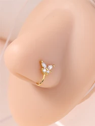 1Pc Fashion Butterfly Shape CZ Faux Nose Rings for Women Gold Color Nose Cuff Non Piercings Faux Body Jewelry