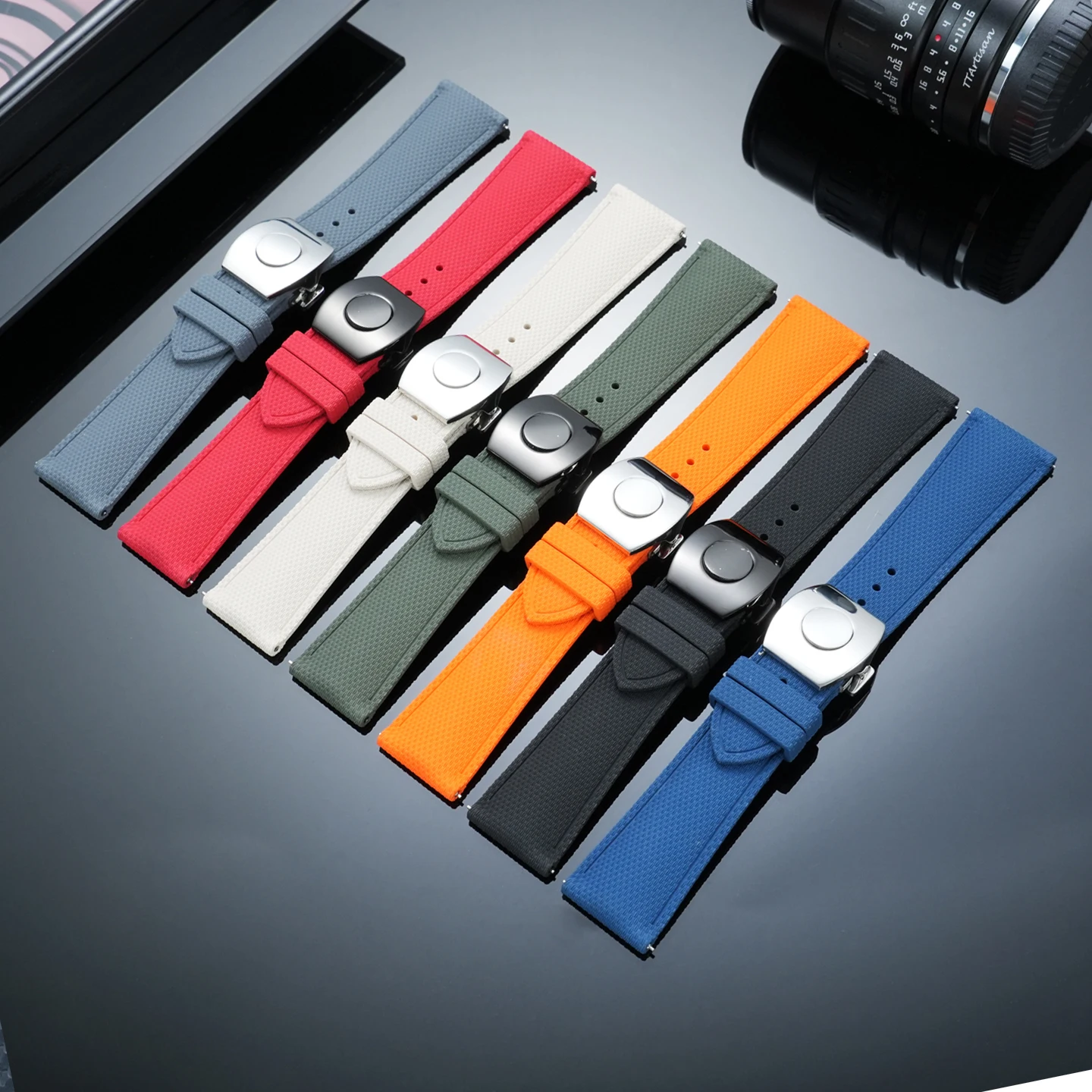 High quality quick release fluororubber strap 20-24mm FKM bracelet for Franck Muller series FM-9900 9800 fold buckle watchband
