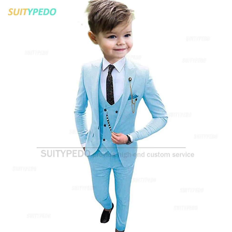 

Formal Black Boy Blazer Set Children Birthday Party Fashion Suit Jacket Pants Vest 3 Pieces Gentleman Piano Performance Costume