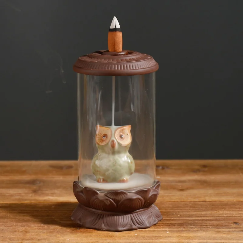 

Purple Clay Backflow Incense Burner Creative Windproof Cover European and American Style Angel Owl Backflow Burner Home Decor