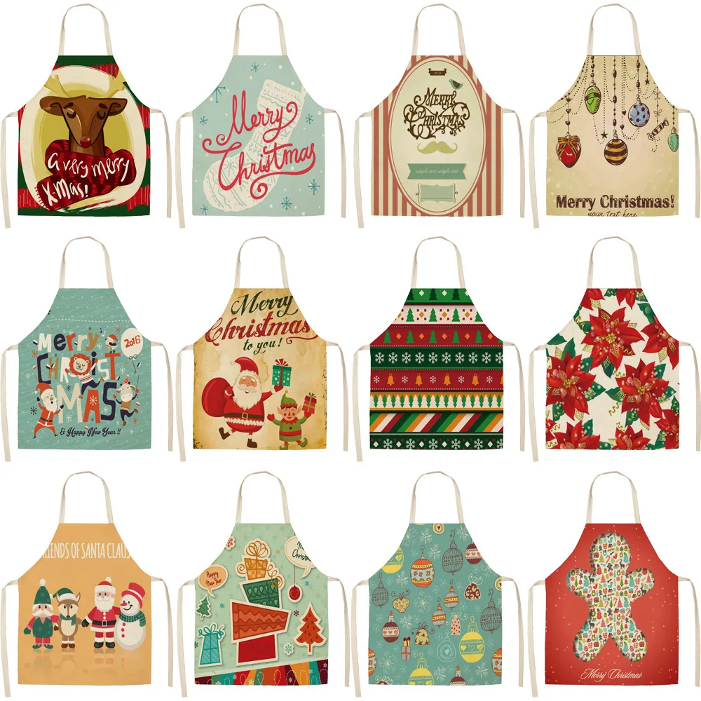 Christmas series elk car cotton linen antifouling apron adult children kitchen housework cleaning  overalls