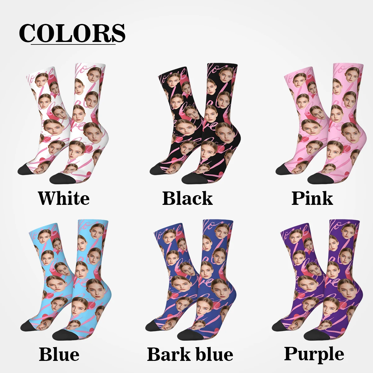 Custom face pattern socks unisex personalized fun socks with face pattern custom with  Valentine's Day gift