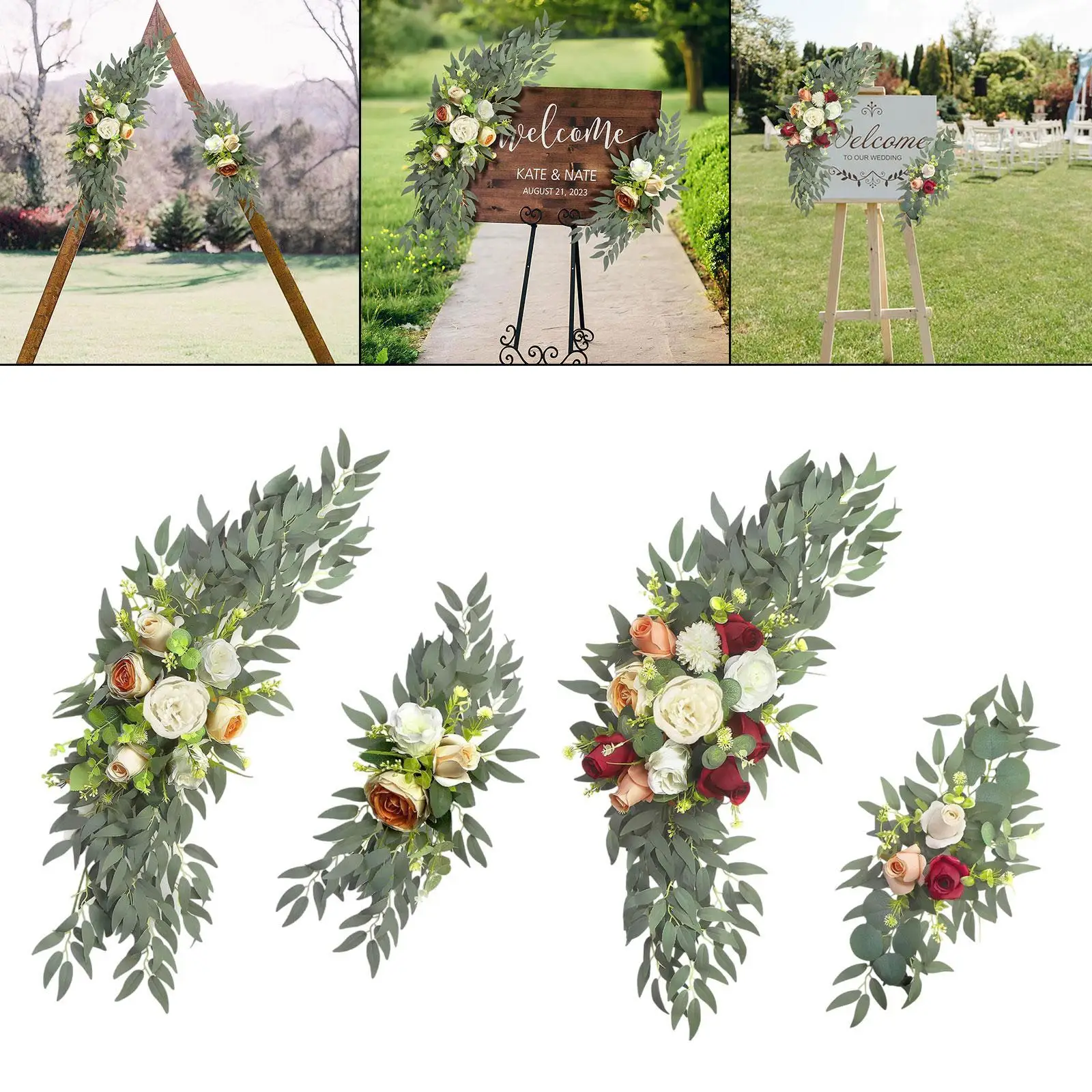 2 قطعة قوس الزفاف الزهور اليدوية الأزهار غنيمة خلفية معلقة الأزهار الاصطناعية غنيمة لخلفية الباب الأمامي أربور الجدول المنزل