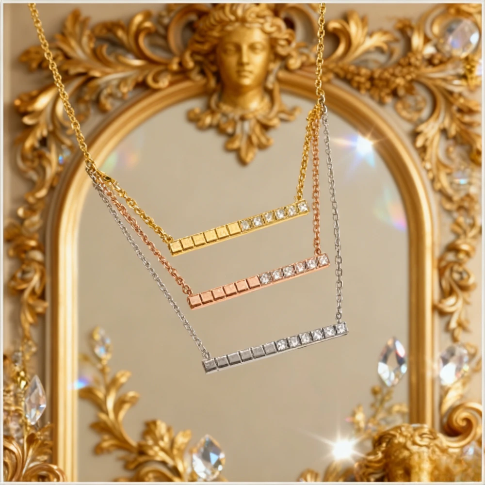 

2025 Trendy Jewelry European Rose Gold Crystal Geometry Necklace Women Top Quality Trendy Fashion Jewelry