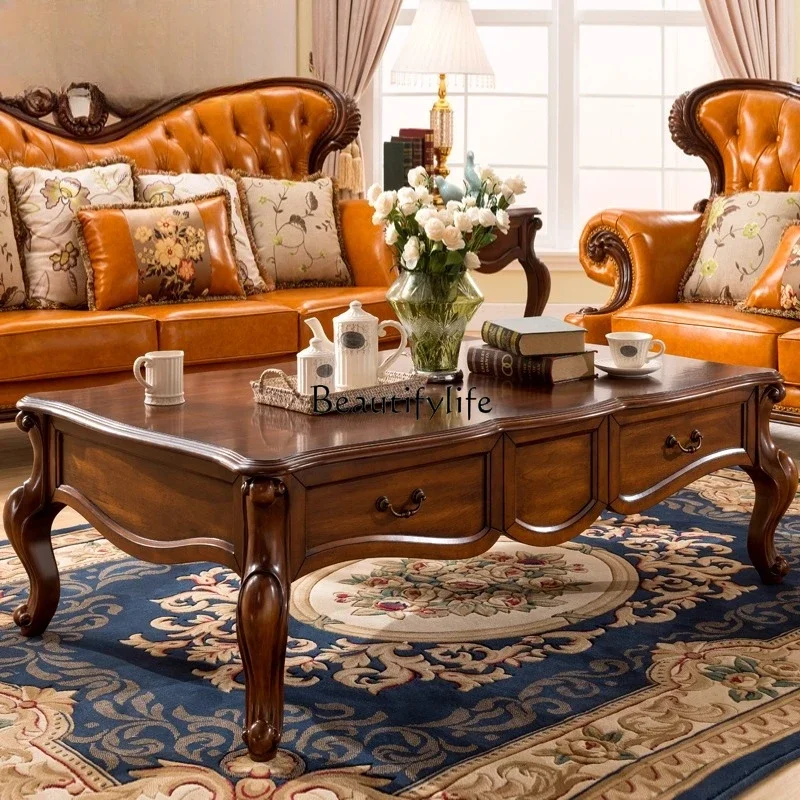 

LJYAmerican-style Solid Wood Living Room Rectangular Tea Table European-style Coffee Table Sofa Side Table