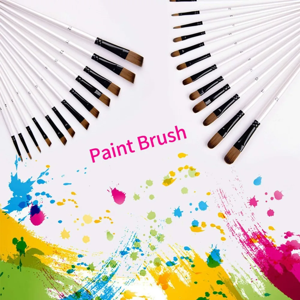 1Set Nylon Fiber Paint Brushes Round / Angled Tip Practical Paint Brush Set Lightweight Professional Painting Kits