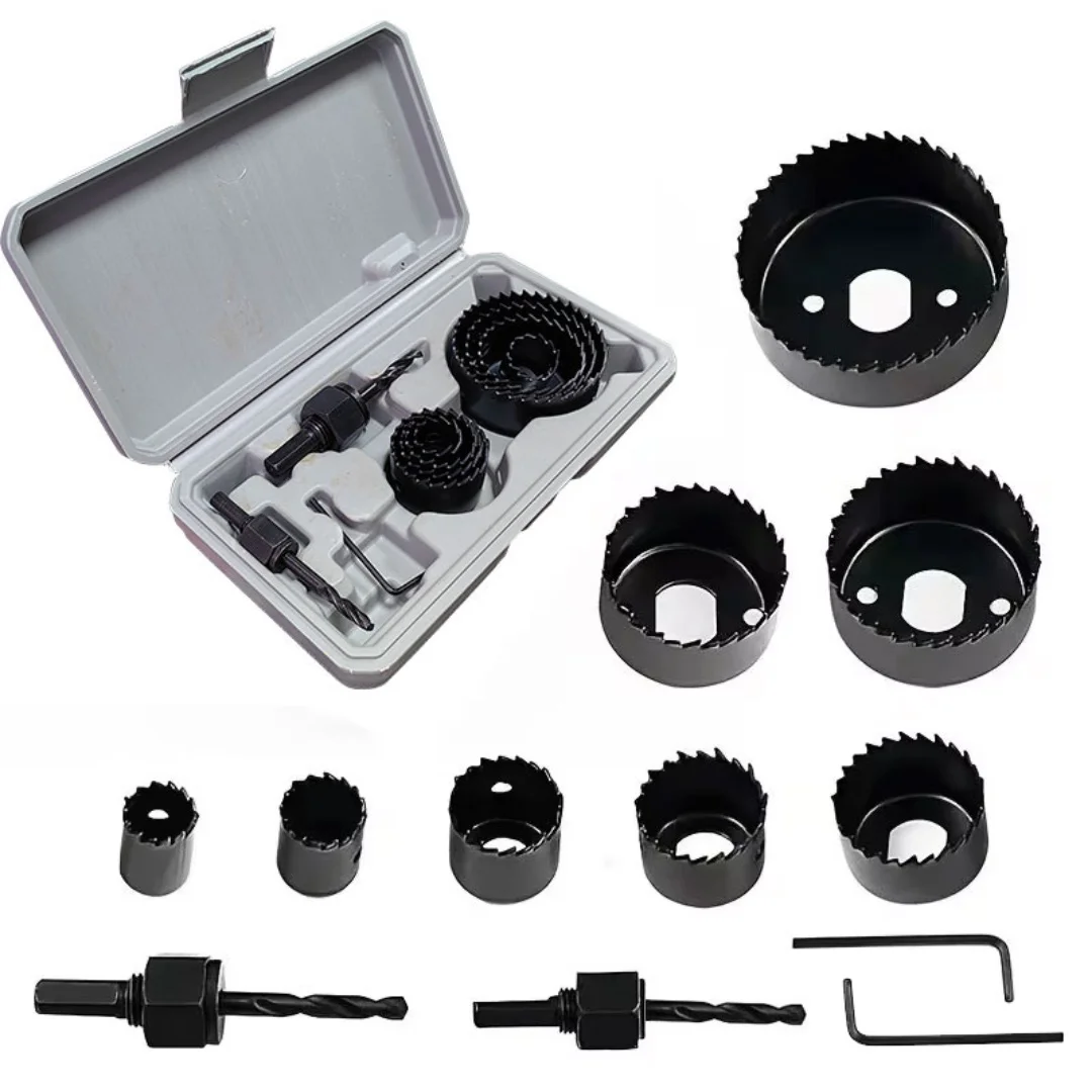 

11Pcs Hole Saw Kit Durable Carbon Steel Circle Cutter Set Power Drill Accessories for Wood PVC Plastic Cutting