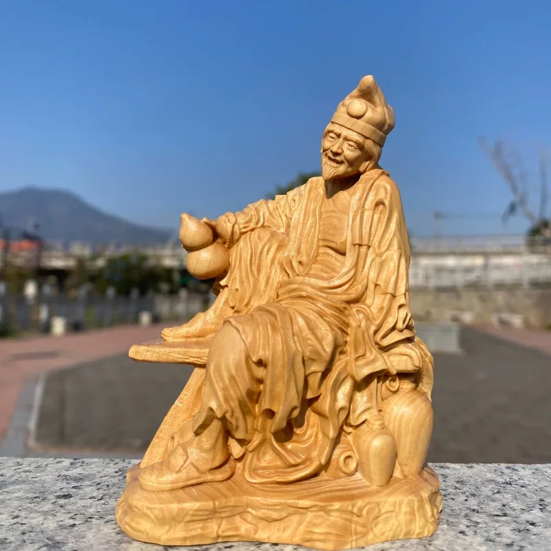 Boxwood Carved Jigong Buddha Statue, Buddhist Figure Woodcraft, New Chinese Style Home Decor Gift Art Collection