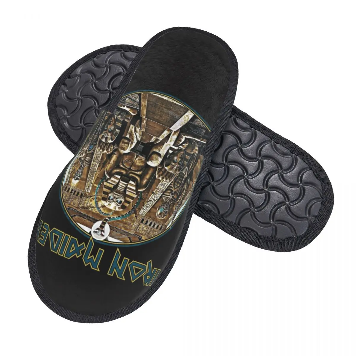 Custom Heavy Metal Maidens Rock Roll Iron Cozy Scuff With Memory Foam Slippers Women Spa House Shoes