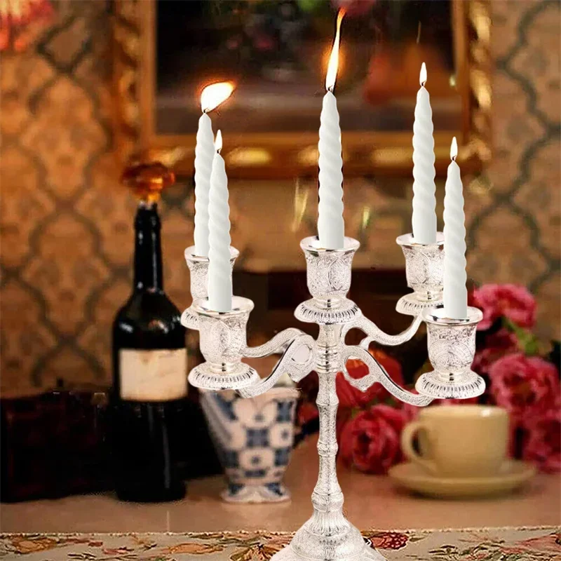 5 Arm European Candelabra Wedding Candle Holder Exquisite Home Candlestick Stand Dinning Table Centerpiece for Birthday/Party