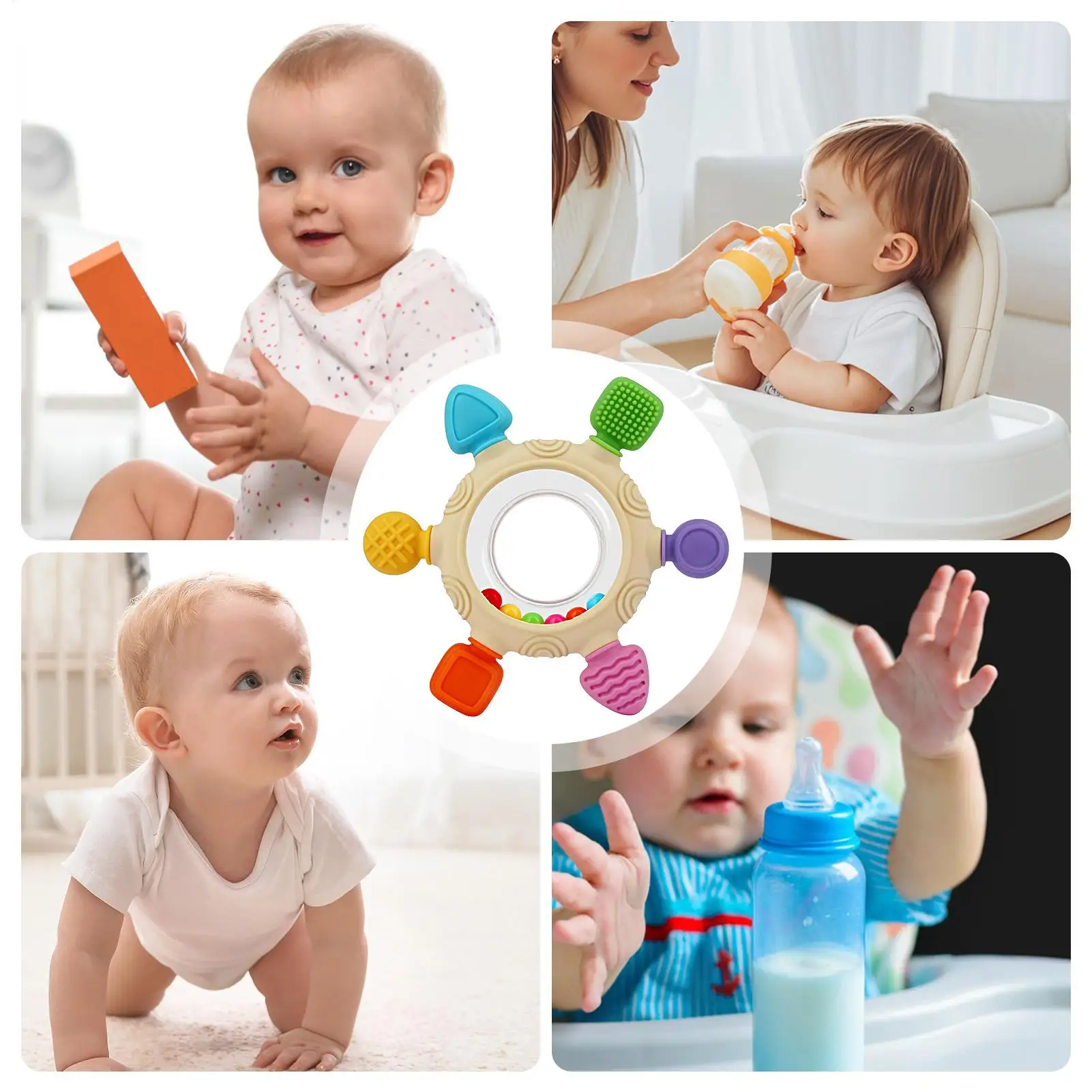 Anelli per la dentizione del bambino Giocattolo sensoriale per la dentizione del bambino Sonaglio Massaggiagengive sensoriale Anelli di sollievo Sonaglio per dormire Asilo nido Viaggio Ragazzo Ragazza