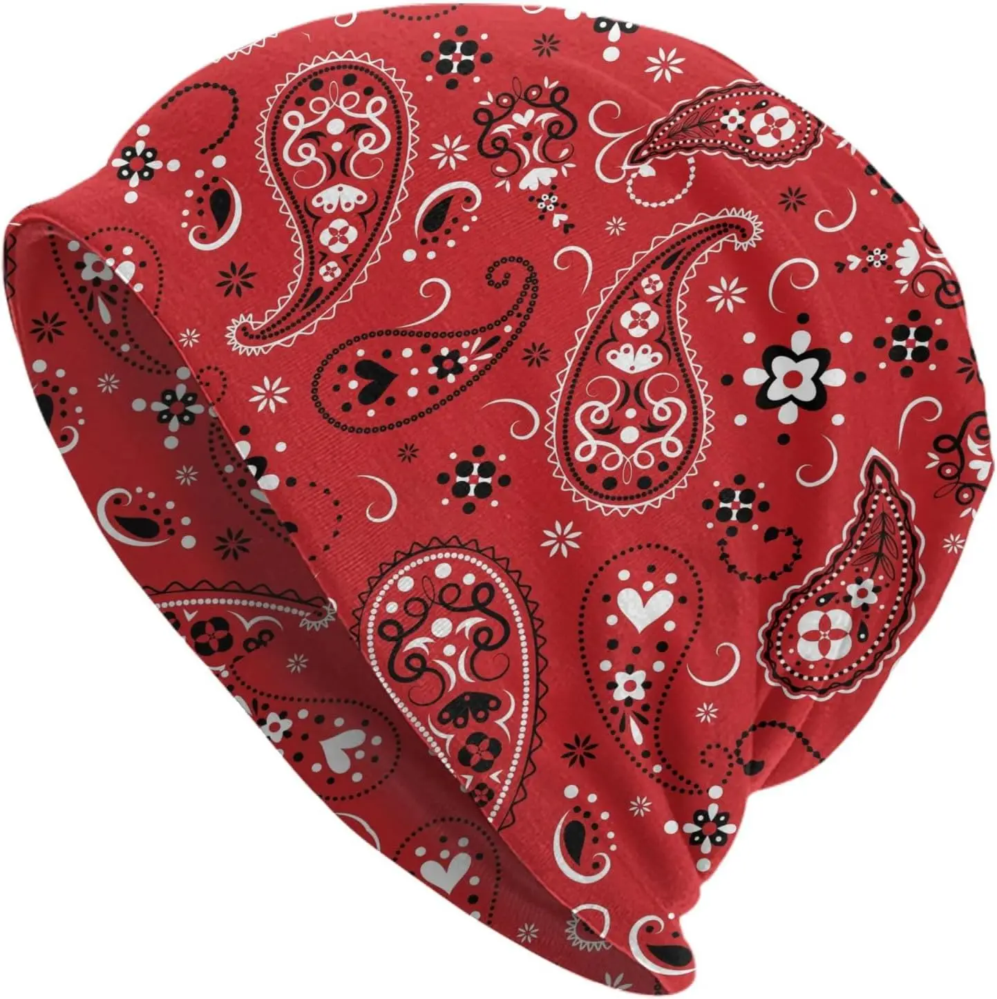 

Red Funny Paisley Pattern Print Beanie Hat Knit Hat Skull Cap Slouchy Warm Headwear for Jogging Cycling Adult Casual Polyester