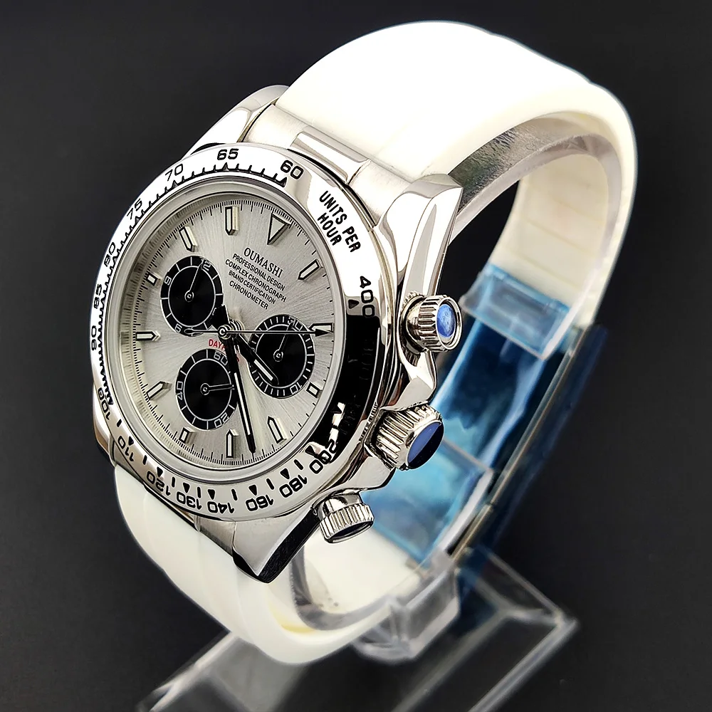 Picture 4: Casual men's watch Silver stainless steel sapphire watch Panda Automatic Mechanical Watch Chronograph 4130 watches Rubber strap