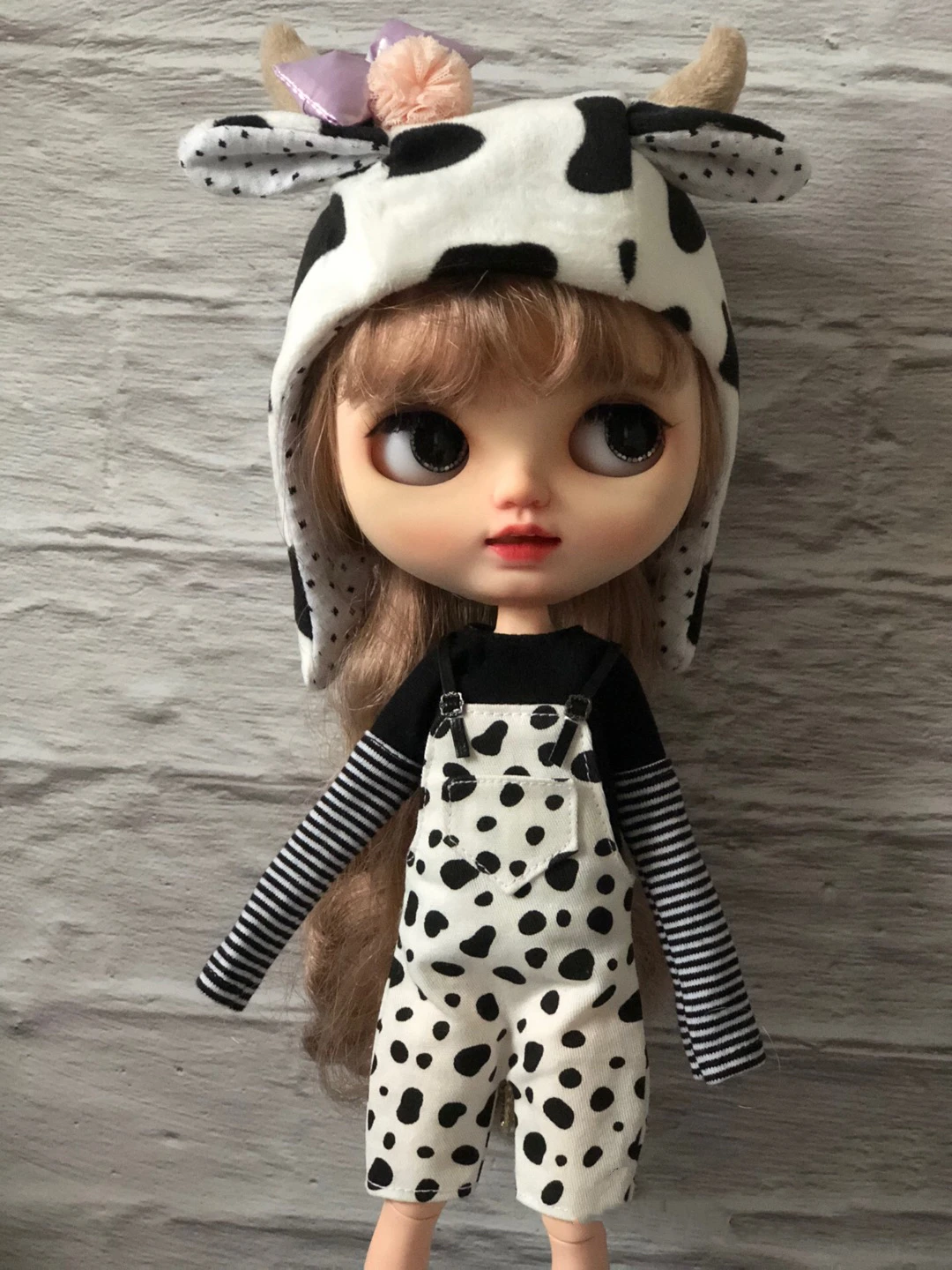 

Five-piece set BJD Blythe Clothes cow Hat Strap Pants skirt suit dress 1/6 30cm Dolls (Fit for Pullip,Ob24, Licca)