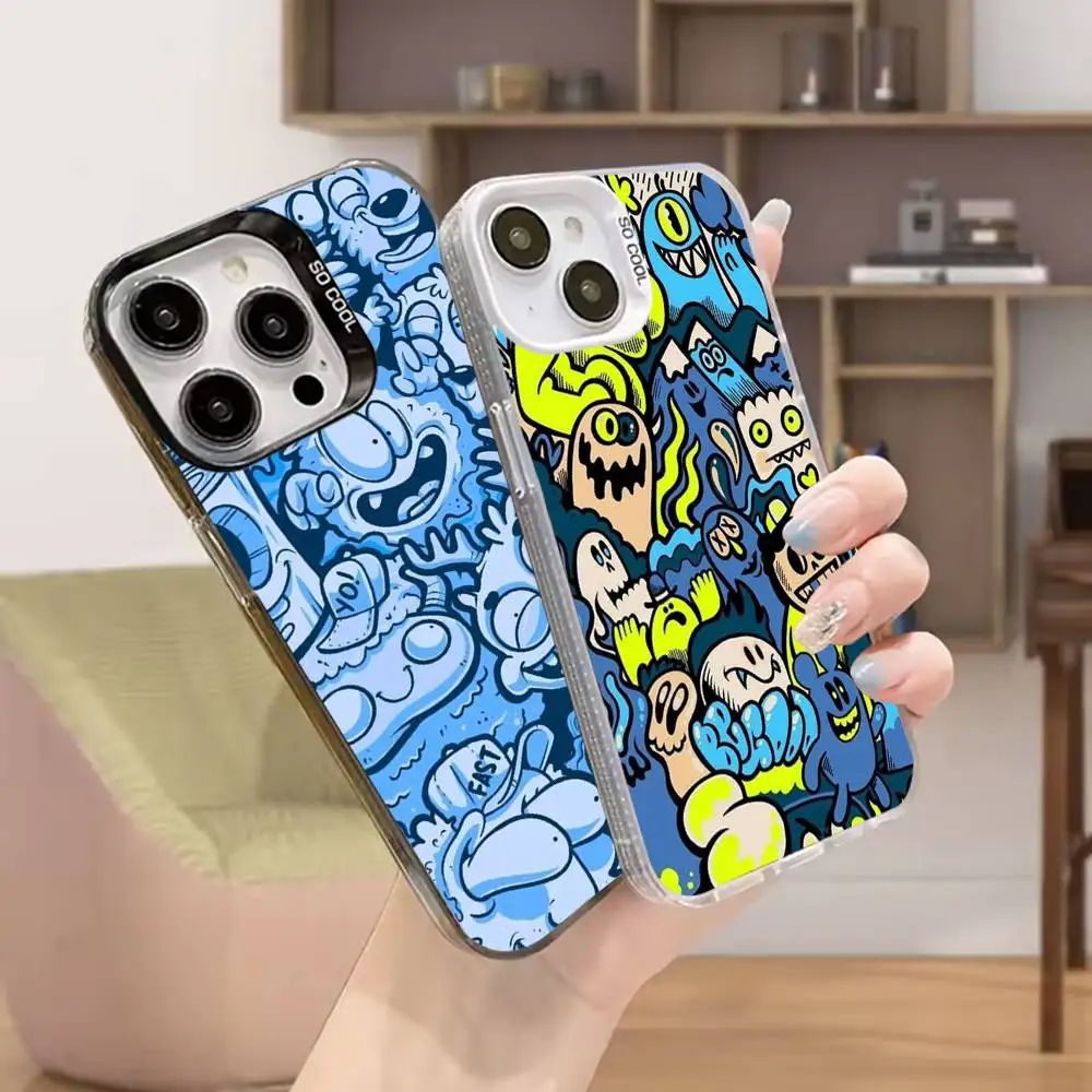 

Cartoon Graffiti Pattern Phone Case For iPhone 16,15,14,13,12,11,Mini,Pro,MAX Black Matte Shockproof Cover