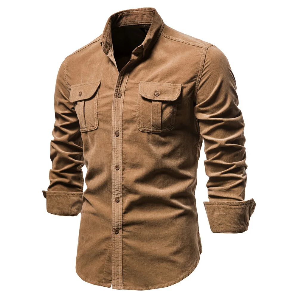 Fashion Solid Men Shirts Quality New Single Breasted 100% Cotton Men's Shirt Autumn Business Casual Men Multiple pockets T Shirt