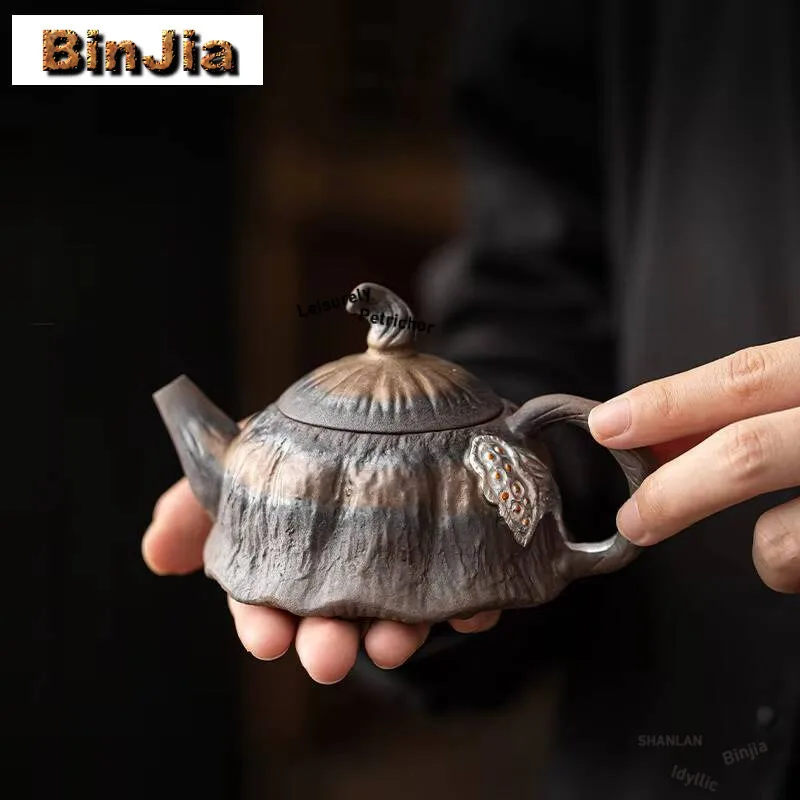 160Ml Ancient Gilded Iron Glazed Teapot Jumping Knife Lotus Seedpod Pot Tea Maker Kettle Chinese Kung Fu Teaset Accessories Gift