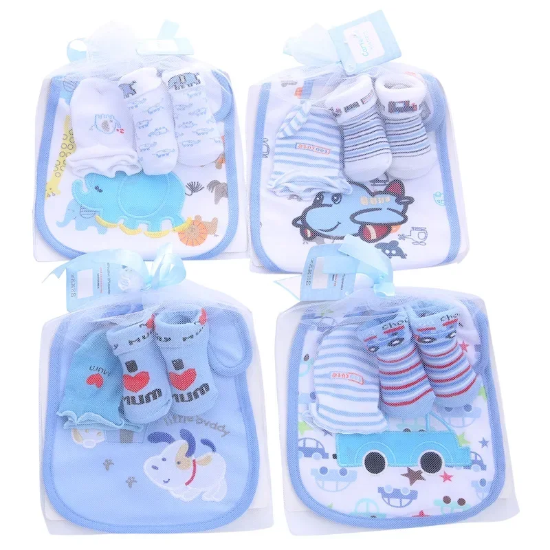 Baberos de algodón para bebé, conjuntos de calcetines y toallas, paños para eructar para niños recién nacidos, calcetines y guantes antiarañazos,