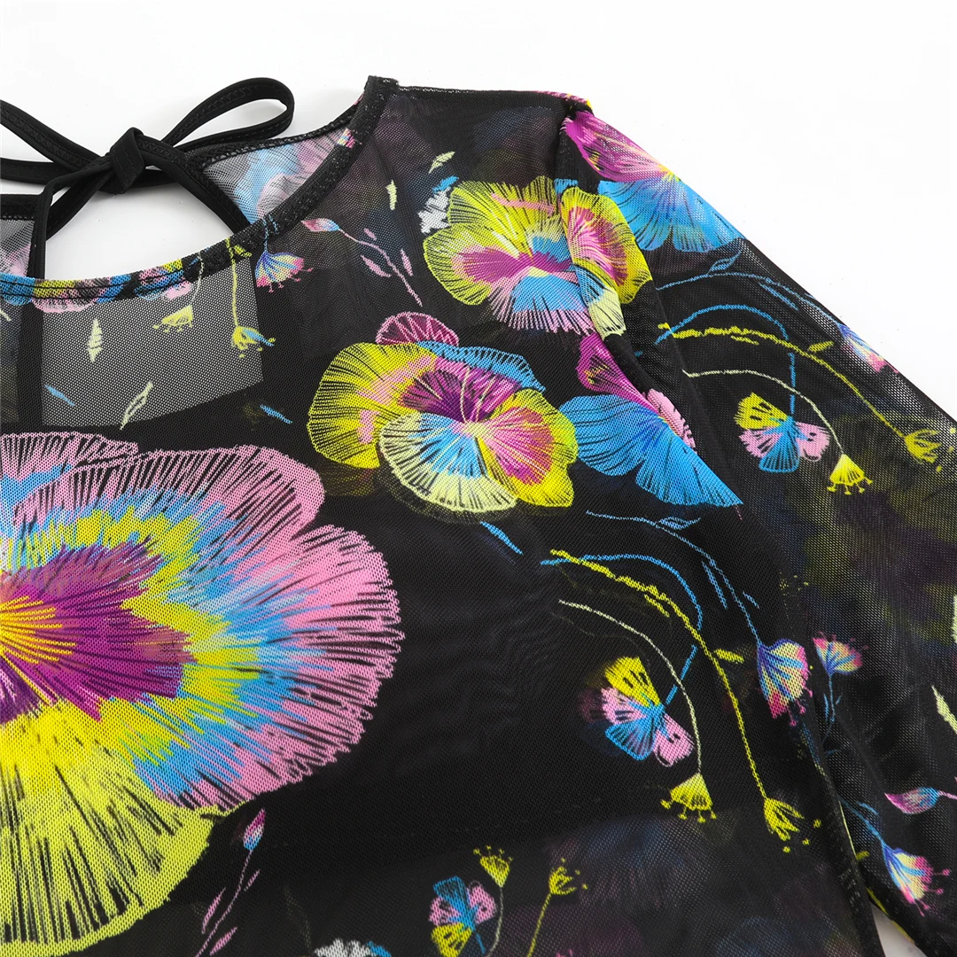 S - XXL Neuer bedruckter Badeanzug mit langen Ärmeln und Hose, einteiliger Damen-Badeanzug, floraler, gepolsterter Badeanzug, Badebekleidung, Modell V7176 – Detail 33