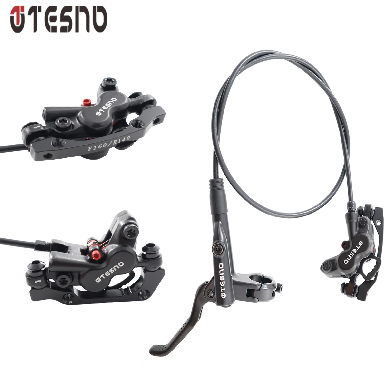 TESNO Bike Hydraulic Disc Brake 4 Piston MTB parts  Bicycle Accessories  Caliper Left Front  Right Rear 800mm/1400mm oil Kit Set