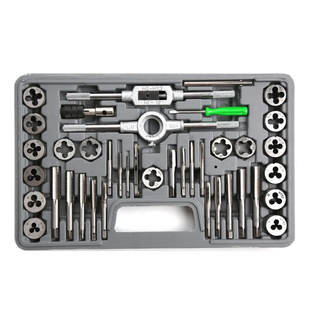 JUSTINLAU 40Pcs Tap Die Set Hand Thread Plug Taps Hand Threading Tool Screw Thread Wrench Dies Kit With Storage Case