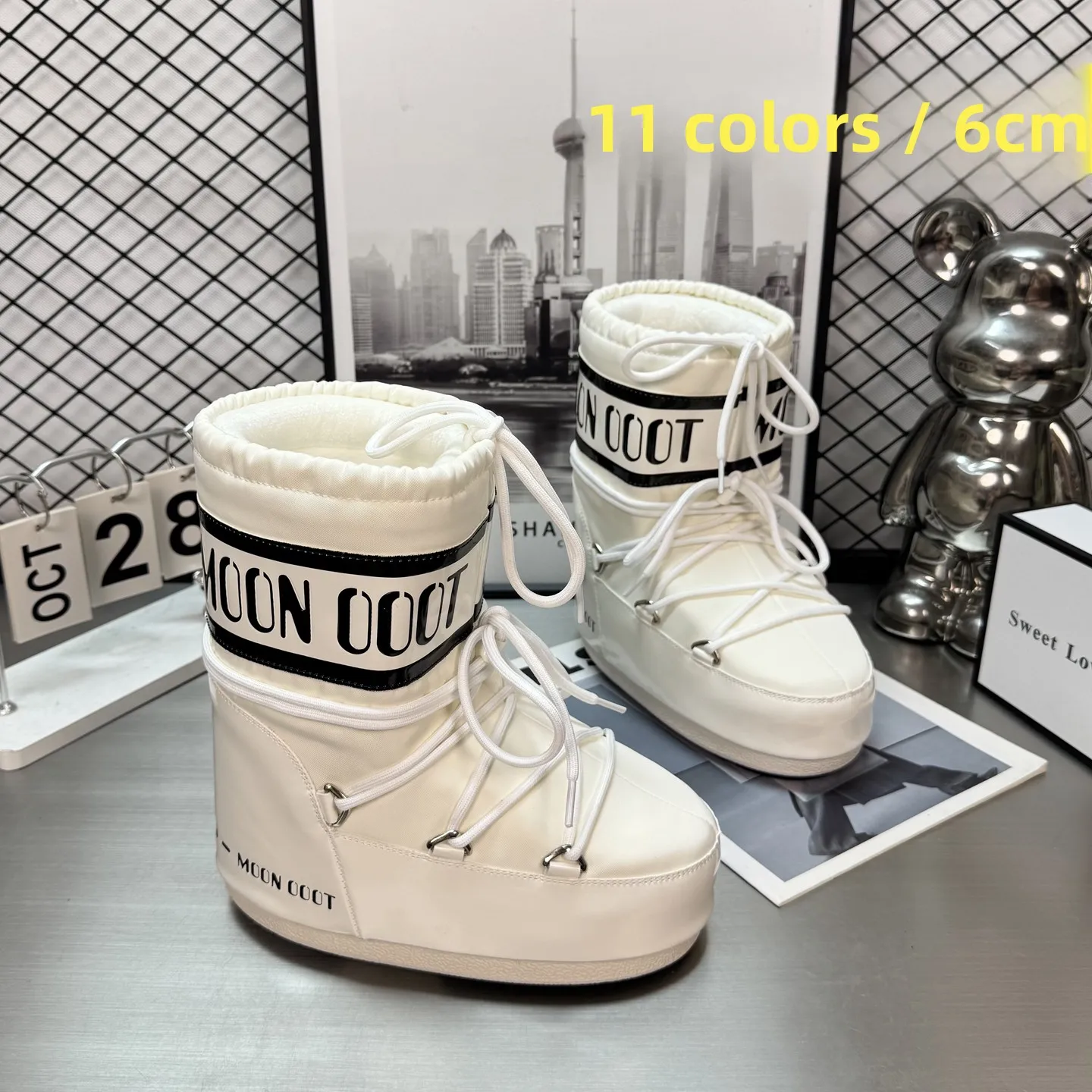 Winter Thick Bottomed Fleece Lined Snow Boots Women's Short Chunky Moon Boots Warm Cotton Boots Fashionable Increased Height