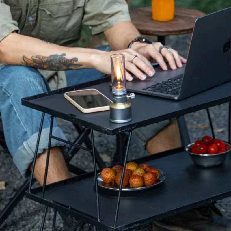 Campingmoon Portable Outdoor Mini Glass Cover Chimney Classical Atmosphere Light Lantern Gas Lamp and Aluminum Gas Tank Set