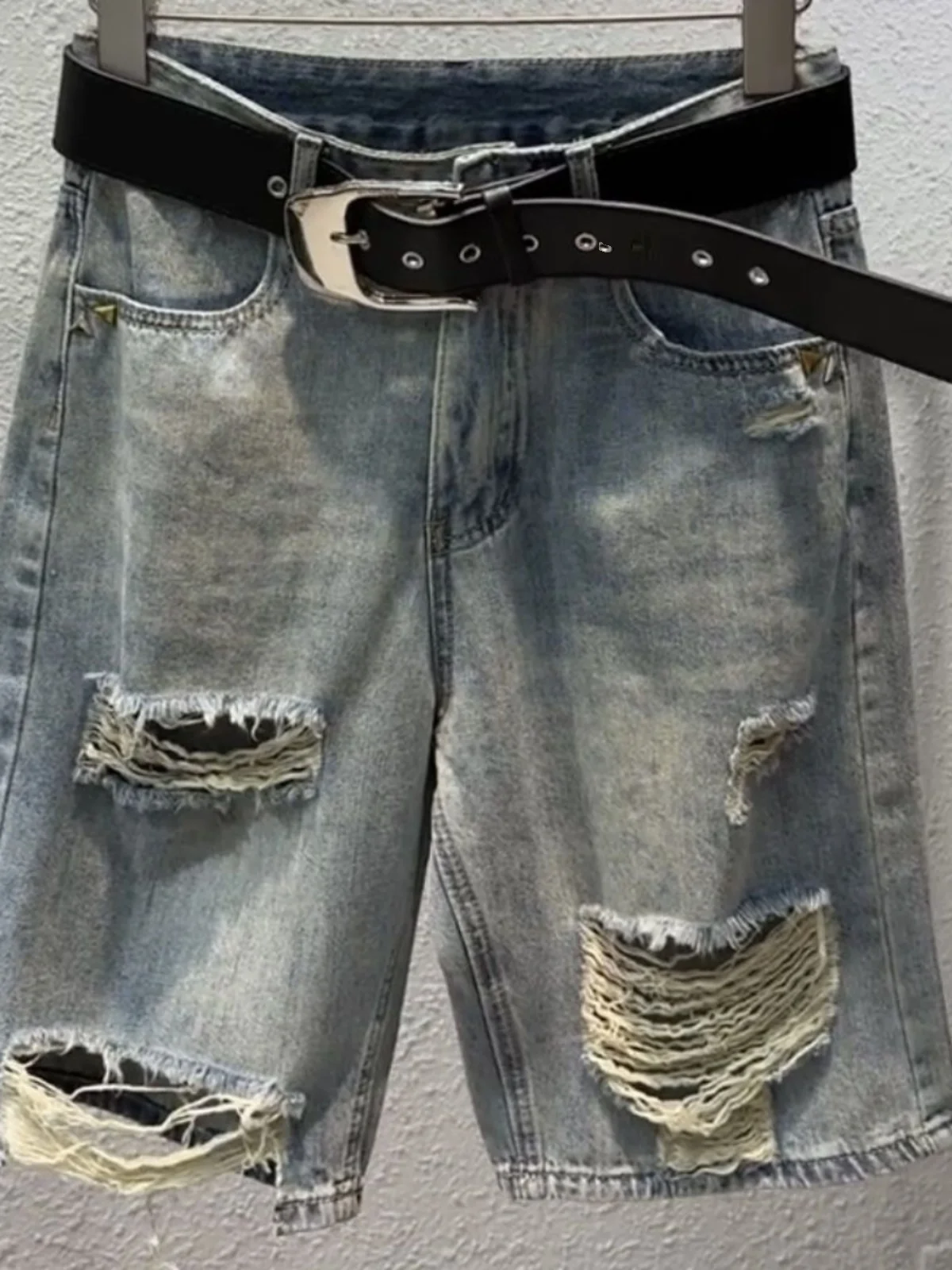 

Модные рваные прямые джинсы для женщин больших размеров, свободные, стройнящие, летние, новинка, с высокой талией, джинсовые шорты