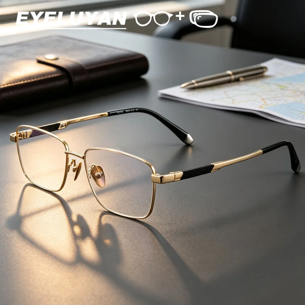 137mm Width Men's Business Prescription Glasses Pure Titanium Full Rim Optical Frame Flexible Temple Myopia Reading Eyeglasses